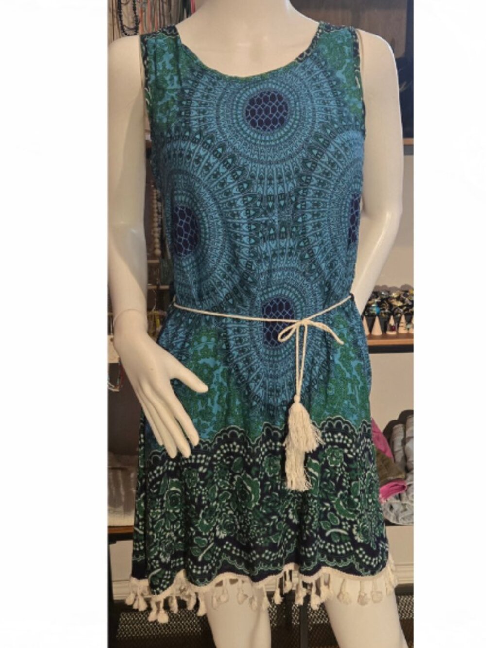 Green Blue Printed Bohemian Beach dress small